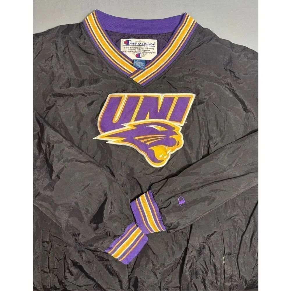 Champion UNI Panthers Pullover Windbreaker Jacket Mens XXL Purple Gold Vintage